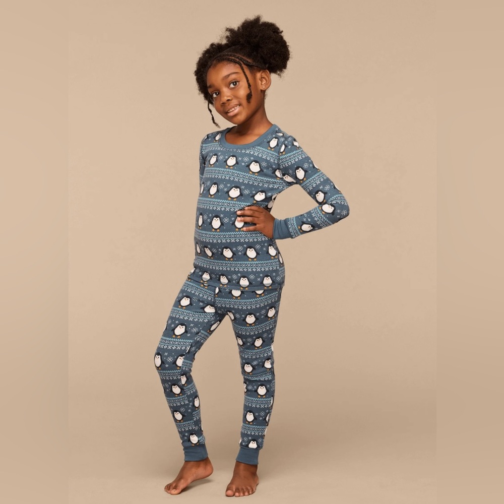 MeUndies Pajama Set Thermal Girls Unisex Penguins Size 8 Pants Long Sleeve NEW